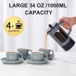 YOLIFE French Press Coffee Maker, 34 oz / 4 Cup Coffee Tea Press with Heat-resistant Borosilicate Glass, 4-Level Filtration Systems, Cold Brew Coffee Maker for Camping Travel Gifts, Grey and Black