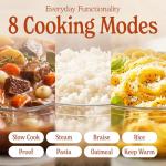 MAGNIFIQUE 4.5 Quart 8-in-1 Glass Pot Multi-Cooker, Programmable Round Slow Cooker with Removable Non-Toxic Glass Pot, Rice-cooking, Nonstick, Oatmeal