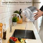 Large Stainless Steel Salad Spinner, Lettuce Spinner Vegetable Strainer Set, Fruit Straining Spinner with Self-Locking Lid