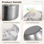 Large Stainless Steel Salad Spinner, Lettuce Spinner Vegetable Strainer Set, Fruit Straining Spinner with Self-Locking Lid