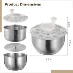 Large Stainless Steel Salad Spinner, Lettuce Spinner Vegetable Strainer Set, Fruit Straining Spinner with Self-Locking Lid