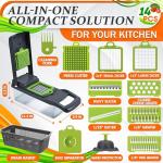 14-in-1 Vegetable Chopper with Container – Veggie Chopper with Container and Lid Includes 6 Blades, Cheese Grater, Egg Separator | Finger Guard, Dishwasher Safe – Veggie Dicer for Chips, Cubes, Strips