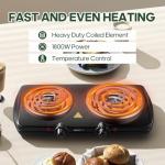 MIOAOTCE Double Burner Hot Plate Electric, 1800 Watts Electric Burner with 5.2" & 6" Coiled Element, Adjustable Temperature, for Dorm, Office, Home, Camp, Compatible for All Cookwares