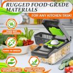 14-in-1 Vegetable Chopper with Container – Veggie Chopper with Container and Lid Includes 6 Blades, Cheese Grater, Egg Separator | Finger Guard, Dishwasher Safe – Veggie Dicer for Chips, Cubes, Strips