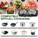 MIOAOTCE Double Burner Hot Plate Electric, 1800 Watts Electric Burner with 5.2" & 6" Coiled Element, Adjustable Temperature, for Dorm, Office, Home, Camp, Compatible for All Cookwares