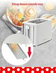 Betty Crocker 2-Slice Toaster, 900W, Variable Toast Shade Control, High Lift Feature, Cool Touch Housing, Bread Centering Guides, Drop Down Crumb Tray, BC-5632W, White