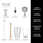 True Reserve 7-Piece Bartender Kit for Mixed Drinks and Cold Brew Cocktails, Includes Boston Shaker Tin, Mixing Glass, Jigger, Muddler, Strainer, Bar Spoon, Pour Spout, Home Bar Tools, Gift Set