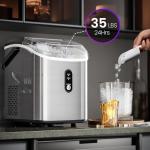 Kismile Nugget Ice Makers Countertop,35Lbs/24H,Portable Sonic Ice Machine with Self-Cleaning,One-Click Operation for Home/Office(Stainless Steels Silver)