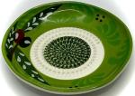 BonCera, All-in-one Premium Ceramic Garlic Grater Plate 4-Piece Set - Vintage Green Olive Design - For Garlic, Ginger, Chocolate, and more! - Comes with 5" Plate, Peeler, Brush, and Stand