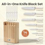 SMIRLY 14-Piece Kitchen Knife Set with Magnetic Block, High-Carbon Stainless Steel Chef Knife Set, Professional Sharpness, Dishwasher Safe, Cream White