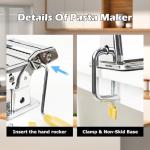 Pasta Maker Machine With 7 Adjustable Thickness Settings, Stainless Steel Manual Noodle Maker,Pasta Roller& Cutters With Removable Handle and Clamp For Kitchen