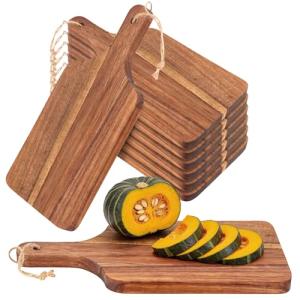 SEUNMUK Acacia Wood Cutting Board with Handle, 8 PCS Wooden Charcuterie Serving Board 12" x 6", Wooden Kitchen Chopping Boards for Cheese Bread Meat Vegetables