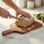 SEUNMUK Acacia Wood Cutting Board with Handle, 8 PCS Wooden Charcuterie Serving Board 12" x 6", Wooden Kitchen Chopping Boards for Cheese Bread Meat Vegetables