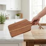 SEUNMUK Acacia Wood Cutting Board with Handle, 8 PCS Wooden Charcuterie Serving Board 12" x 6", Wooden Kitchen Chopping Boards for Cheese Bread Meat Vegetables