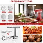 Meat Grinder & Slicer Shredder Attachments for KitchenAid Stand Mixer, Metal Meat Grinder with Sausage Stuffer Tubes, Cheese Grater, 2 Pcs Attachment Set for KitchenAid Mixers