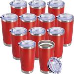 20 oz Tumbler Coffee Travel Tumblers Bulk with Lid Stainless Steel Double Wall Vacuum Insulated Mug Powder Coated Cups fit Car Cupholder for Hot and Cold - Red, 12Pack
