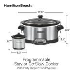 Hamilton Beach Programmable Stay or Go® Slow Cooker, 7 Quart Capacity, Includes 20 oz. Party Dipper Food Warmer, Silver, R33477 (Renewed)