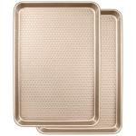 Wildone Baking Sheet Pan Set, Honeycomb Embossed Nonstick Baking Sheet 15x10 In, Thicker Carbon Steel Cookie Sheet, Even Heating Jelly Roll Pan, Champagne Gold, 2 Pack