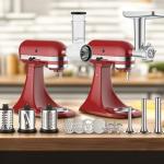Meat Grinder & Slicer Shredder Attachments for KitchenAid Stand Mixer, Metal Meat Grinder with Sausage Stuffer Tubes, Cheese Grater, 2 Pcs Attachment Set for KitchenAid Mixers