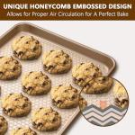 Wildone Baking Sheet Pan Set, Honeycomb Embossed Nonstick Baking Sheet 15x10 In, Thicker Carbon Steel Cookie Sheet, Even Heating Jelly Roll Pan, Champagne Gold, 2 Pack