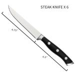 Alata 6-Piece Steak Knives Set, 4.7 Inch with Serrated Edge Razor-Sharp Dinner Knives, Full-Tang Construction