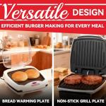 SugarWhisk 2 In 1 Hamburger Grill Maker, Electric Indoor Grill and Panini Press with Non-stick Grill Plates, 1200W, Easy to Clean and Store, White