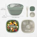 Bentgo Salad Container - 54 oz Bowl with 4-Compartment Toppings Tray, Leak-Proof Dressing Container, Reusable Fork, BPA-Free Lunch Box for Meal Prep & Food Storage; Removable Bento Tray (Khaki Green)