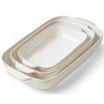 Feenmai Baking Dish for Oven, Ceramic Casserole Dishes Set for 3, Rectangular Lasagna Pan Deep, Baking Pans with Handle, 12.9“/10.8"/8.4" Bakeware Sets for Cake, Casserole, Kitchen Wedding Gifts, Arctic White
