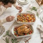 Feenmai Baking Dish for Oven, Ceramic Casserole Dishes Set for 3, Rectangular Lasagna Pan Deep, Baking Pans with Handle, 12.9“/10.8"/8.4" Bakeware Sets for Cake, Casserole, Kitchen Wedding Gifts, Arctic White