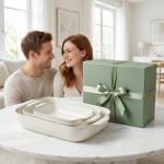 Feenmai Baking Dish for Oven, Ceramic Casserole Dishes Set for 3, Rectangular Lasagna Pan Deep, Baking Pans with Handle, 12.9“/10.8"/8.4" Bakeware Sets for Cake, Casserole, Kitchen Wedding Gifts, Arctic White