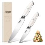 Huusk Paring Knife Set 2PCS - Razor Sharp 5" Kitchen and 3.5" Peeling Knives Well Balanced Vegetable Fruit Knife with Ergonomic White Handle Present Gift for Men Women