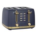 West Bend Timeless 4-Slice Toaster with 7 Browning Levels, Bagel/Waffle/Defrost Settings, High-Lift Lever, Anti-Jam, Easy-Clean Crumb Tray, 4-Slice, Blue/Gold