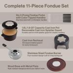 Swissmar Sierra Cast Iron Fondue Set, 1.6 Quart / 1.6 Liter – Perfect for Meat, Cheese, & Chocolate Fondues – Ideal for Family Bonding & Hosting Gifts - 12-Pieces, Metallic Black