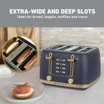 West Bend Timeless 4-Slice Toaster with 7 Browning Levels, Bagel/Waffle/Defrost Settings, High-Lift Lever, Anti-Jam, Easy-Clean Crumb Tray, 4-Slice, Blue/Gold