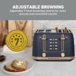 West Bend Timeless 4-Slice Toaster with 7 Browning Levels, Bagel/Waffle/Defrost Settings, High-Lift Lever, Anti-Jam, Easy-Clean Crumb Tray, 4-Slice, Blue/Gold