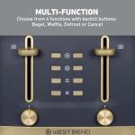 West Bend Timeless 4-Slice Toaster with 7 Browning Levels, Bagel/Waffle/Defrost Settings, High-Lift Lever, Anti-Jam, Easy-Clean Crumb Tray, 4-Slice, Blue/Gold