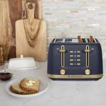 West Bend Timeless 4-Slice Toaster with 7 Browning Levels, Bagel/Waffle/Defrost Settings, High-Lift Lever, Anti-Jam, Easy-Clean Crumb Tray, 4-Slice, Blue/Gold
