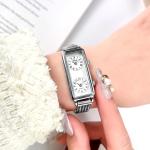 Gosasa Women’s Vintage Rectangle Watch Dual Time Zone Waterproof Ladies Quartz Analog Wristwatch with Two Dials, Roman & Arabic Numerals, Leather Strap for Travel & Business (Silver)