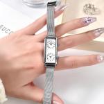 Gosasa Women’s Vintage Rectangle Watch Dual Time Zone Waterproof Ladies Quartz Analog Wristwatch with Two Dials, Roman & Arabic Numerals, Leather Strap for Travel & Business (Silver)