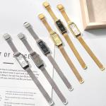 Gosasa Women’s Vintage Rectangle Watch Dual Time Zone Waterproof Ladies Quartz Analog Wristwatch with Two Dials, Roman & Arabic Numerals, Leather Strap for Travel & Business (Silver)