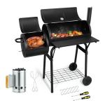 Barrel Charcoal Grill with offset Smoker(420.SQ.IN), Joyfair Large Outdoor BBQ Grills with Chimney Starter Set For Grilling, Smoking, Roasting, with Thermometer & Front Table, 6 S-Hooks & Clamp