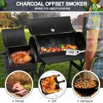 Barrel Charcoal Grill with offset Smoker(420.SQ.IN), Joyfair Large Outdoor BBQ Grills with Chimney Starter Set For Grilling, Smoking, Roasting, with Thermometer & Front Table, 6 S-Hooks & Clamp