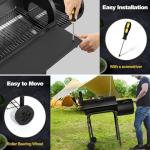 Barrel Charcoal Grill with offset Smoker(420.SQ.IN), Joyfair Large Outdoor BBQ Grills with Chimney Starter Set For Grilling, Smoking, Roasting, with Thermometer & Front Table, 6 S-Hooks & Clamp