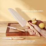 hecef Knife Set of 3, Stainless Steel Blade with Non-stick Coating, Sharp Kitchen Knives Includes Santoku, Utility, Paring Knives