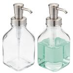 mDesign Square Glass Soap Dispenser Pump - 2 Pack