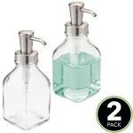 mDesign Square Glass Soap Dispenser Pump - 2 Pack