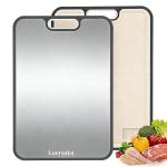 Luersaka Stainless Steel Cutting Boards for Kitchen, 304 Steel + Wheat Straw PP, Double Sided, Easy to Clean, Non Slip with Handle, Dishwasher Safe, 15 x 10 Inch, 1Pcs
