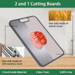 Luersaka Stainless Steel Cutting Boards for Kitchen, 304 Steel + Wheat Straw PP, Double Sided, Easy to Clean, Non Slip with Handle, Dishwasher Safe, 15 x 10 Inch, 1Pcs
