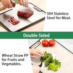Luersaka Stainless Steel Cutting Boards for Kitchen, 304 Steel + Wheat Straw PP, Double Sided, Easy to Clean, Non Slip with Handle, Dishwasher Safe, 15 x 10 Inch, 1Pcs