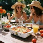 ACMLIFE Ceramic Casserole Dish Set, Ceramic Baking Dish for Oven, Casserole Dish Bakeware Set, Casserole Dishes for Oven, Lasagna Pan, Large Baking Dishes with Handles, Microwave, Dishwasher Safe, Gift Packaging Floral 2 Pcs Set(13"x8"+10.3"x6.3") (Iris)